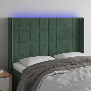 vidaXL Tăblie de pat cu LED, verde închis, 147x16x118/128 cm, catifea imagine