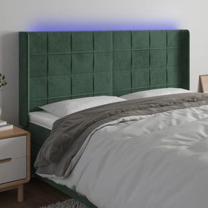 vidaXL Tăblie de pat cu LED, verde închis, 203x16x118/128 cm, catifea imagine