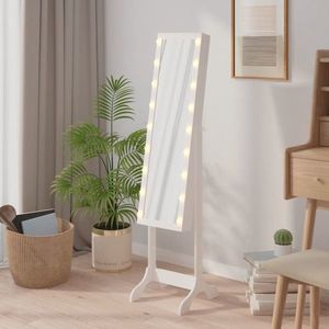 vidaXL Oglindă de sine stătătoare cu LED, alb, 34x37x146 cm imagine