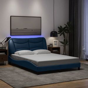 vidaXL Cadru de pat cu lumini LED, albastru, 140x190 cm, textil imagine