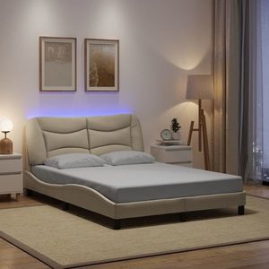 vidaXL Cadru de pat cu lumini LED, crem, 140x190 cm, textil imagine