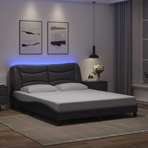 vidaXL Cadru de pat cu lumini LED, gri, 160x200 cm, piele ecologică imagine