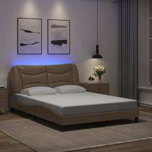 vidaXL Cadru de pat lumini LED, cappuccino, 140x190 cm piele ecologică imagine