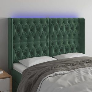 vidaXL Tăblie de pat cu LED, verde închis, 163x16x118/128 cm, catifea imagine