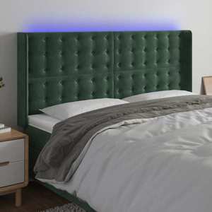 vidaXL Tăblie de pat cu LED, verde închis, 183x16x118/128 cm, catifea imagine