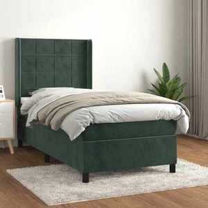 vidaXL Pat box spring cu saltea, verde închis, 80x200 cm, catifea imagine