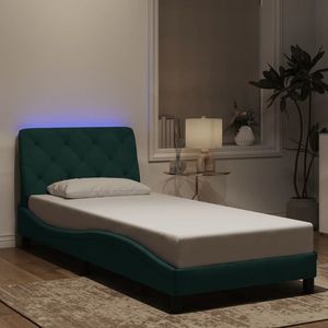 vidaXL Cadru de pat cu lumini LED, verde închis, 90x200 cm, catifea imagine