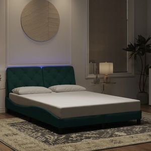 vidaXL Cadru de pat cu lumini LED, verde închis, 140x190 cm, catifea imagine