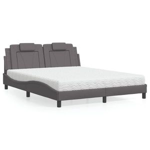 vidaXL Pat cu saltea, gri, 160x200 cm, piele ecologică imagine