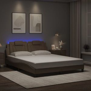 vidaXL Cadru pat cu lumini LED, cappuccino, 160x200 cm piele ecologică imagine