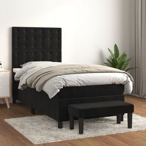 vidaXL Pat box spring cu saltea, negru, 80x200 cm, catifea imagine