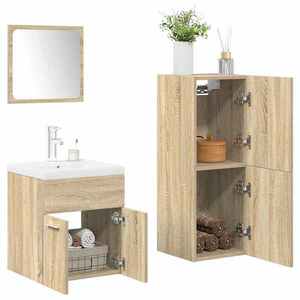 vidaXL Set mobilier de baie, 4 piese, stejar sonoma, lemn prelucrat imagine