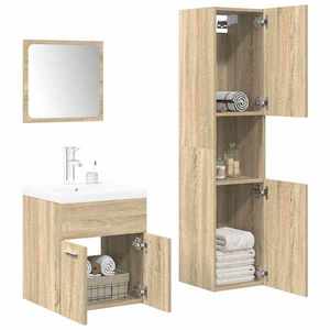 vidaXL Set mobilier de baie, 4 piese, stejar sonoma, lemn prelucrat imagine