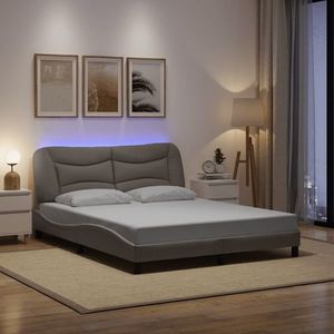 vidaXL Cadru de pat cu lumini LED, gri taupe, 160x200 cm, textil imagine