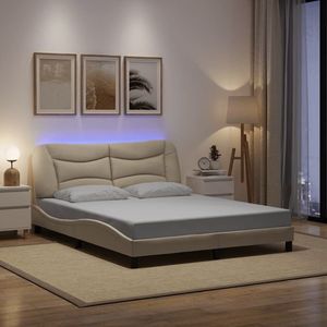 vidaXL Cadru de pat cu lumini LED, crem, 160x200 cm, textil imagine