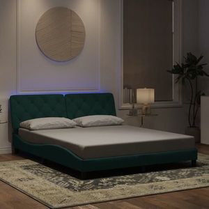 vidaXL Cadru de pat cu lumini LED, verde închis, 160x200 cm, catifea imagine