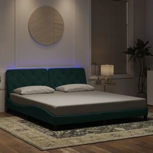 vidaXL Cadru de pat cu lumini LED, verde închis, 180x200 cm, catifea imagine