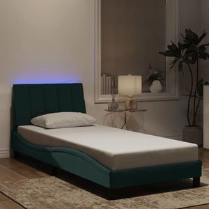 vidaXL Cadru de pat cu lumini LED, verde închis, 90x200 cm, catifea imagine