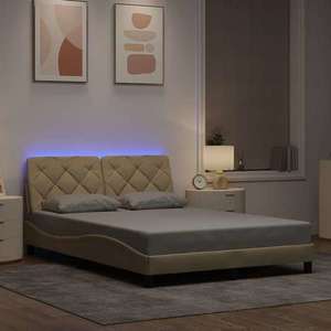 vidaXL Cadru de pat cu LED fără saltea cremă 140x190 cm țesătură imagine