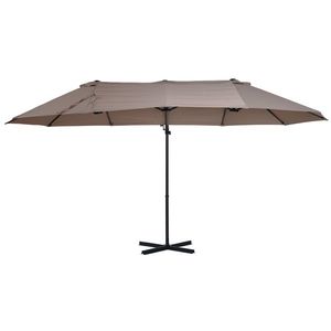 Outsunny Umbrelă Dublă de Soare, Poliester Anti-UV și Impermeabil, 270x460x250 cm, Design Elegant, Maro | Aosom Romania imagine