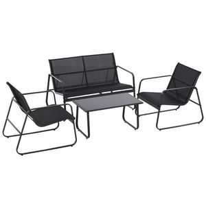 Outsunny Set Masă Bancă si 2 Scaune de Gradina, Mobilier de Exterior din Metal si Textilen, Neagra | Aosom Romania imagine