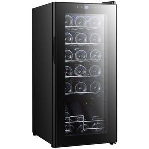 HOMCOM Frigider pentru Vinuri, Frigider de Vin cu Control al Temperaturii, Ecran Tactil Digital și Lumină LED, 18 Sticle, 34.5x45x78 cm, Negru imagine