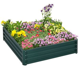 Outsunny Pat de Gradina Suprainaltat Galvanizat Cadru din Otel pentru Cultivare Legume Flori 120x120x30cm Rezistent la Intemperii | Aosom Romania imagine