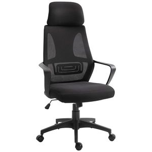 Vinsetto Scaun de Birou Ergonomic cu Brațe și Tetieră Reglabilă, Scaun Pivotant cu Suport Lombar, 64x55x116-126 cm, Negru | Aosom Romania imagine