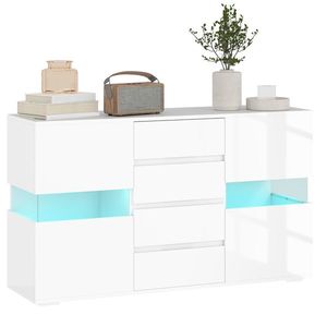 HOMCOM Bufet cu Lumini LED Reglabile prin Telecomandă, Mobilier de Sufragerie cu 4 Sertare și 2 Dulapuri, 120x34x70 cm, Alb | Aosom Romania imagine