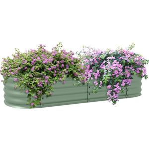 Outsunny Paturi Inaltate Galvanizate pentru Gradina, Cutie Inaltata din Metal cu Margine de Siguranta, pentru Cultivarea Florilor, Ierburilor, Verde imagine