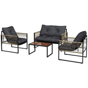 Outsunny Set de Mobilier de Grădină din 4 Piese PE Rattan cu Canapea Dublă, Fotoliu, Măsuță de Cafea din Sticlă, 106x70x72 cm, Gri imagine