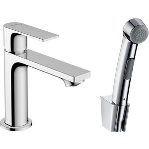 Baterie lavoar Hansgrohe Rebris E 110 EcoSmart cu dus tip bideu pentru igiena intima fara ventil crom imagine