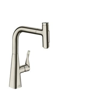 Baterie bucatarie Hansgrohe Metris Select 240 M71 dus extractibil cu doua tipuri de jet finisaj inox imagine