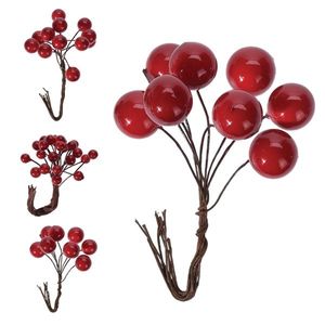 Crenguta decorativa cu bobite Red Berries 5x10 cm - modele diverse imagine