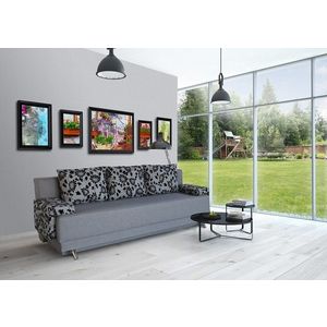 Canapea Extensibila Roma Grey Black Flower 205x90x86 cm + lada de depozitare imagine