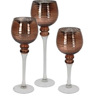 Set 3 suporturi pentru lumanari Stripe Embossment, sticla, maro imagine