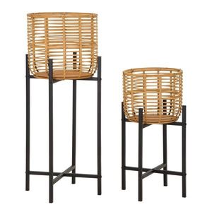 Set 2 suportui pentru ghivece Rattan, Mauro Ferretti, Ø 38x90 cm, ratan/fier, multicolor imagine