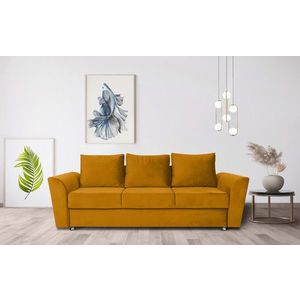 Canapea extensibila Ferrara, 232x97x75 cm, cu lada de depozitare, Mustard imagine