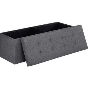 Bancheta cu spatiu pentru depozitare Ottoman Classic, Vasagle, 110 x 38 x 38 cm, pliabila, imitatie in/MDF, gri inchis imagine