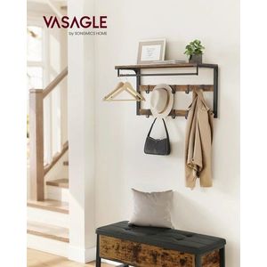 Cuier de perete cu 10 agatatori detasabile, Vasagle, 80 x 30 x 42 cm, PAL/otel, maro rustic imagine