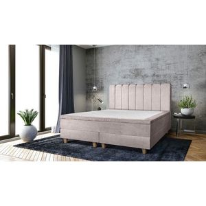 Pat matrimonial, Stockholm, Lines E, 140x200 cm, saltea tip Pocket, topper memory, Taupe imagine