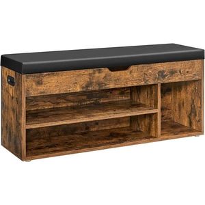 Bancheta cu pantofar si spatiu de depozitare, Vasagle, 100x30x44 cm, max 150 kg, piele ecologica, negru imagine