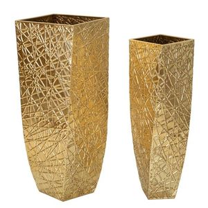 Set 2 ghivece / vase decorative Squer, Mauro Ferretti, 34x34x90 cm, fier, auriu imagine