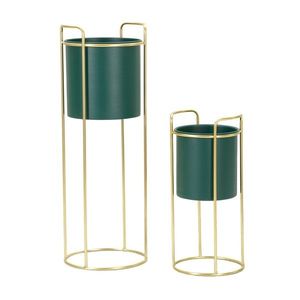 Set 2 ghivece Grent Slim, Mauro Ferretti, 24x24x70 cm, fier, verde/auriu imagine