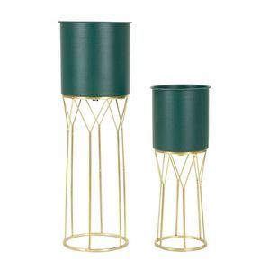 Set 2 ghivece Grent Stand, Mauro Ferretti, 23x23x70 cm, fier, verde/auriu imagine