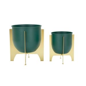 Set 2 ghivece Grent, Mauro Ferretti, 24.5x24.5x26 cm, fier, verde/auriu imagine