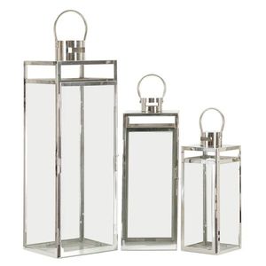 Set 3 felinare Silver, Mauro Ferretti, 22.5x22x70.5 cm, fier/sticla, argintiu imagine