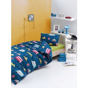 Lenjerie de pat pentru o persoana, Paula - Blue, EnLora Home, Bumbac Ranforce imagine