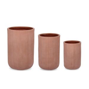 Set ghivece pentru exterior 3 piese Ribbed, Bizzotto, Ø37.5 x 55.5 cm, fibra de sticla si argila, teracota imagine