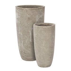 Set ghivece pentru exterior 2 piese Sand High Round, Bizzotto, 42 x 42 x 78 cm, fibra de sticla si argila, gri nisip imagine